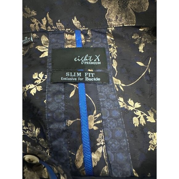 Eight X Jacquard Gold Floral Foil Button Down Shirt, Size Small - Picture 6 of 11